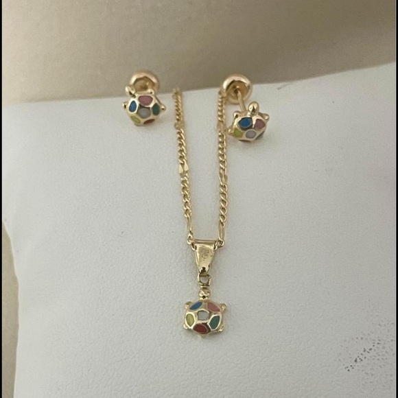 18k Gold Filled Turtle Children Earrings & Necklac - Picture 3 of 7